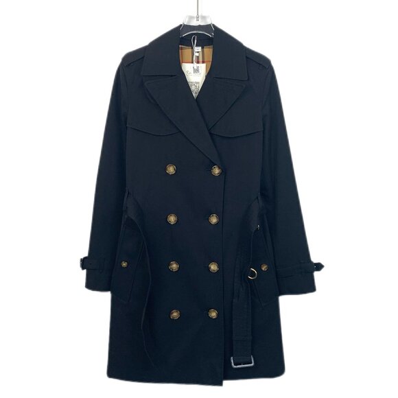 X11902 Burberry Islinton Black lapel belt windbreaker jacket 36 XS size